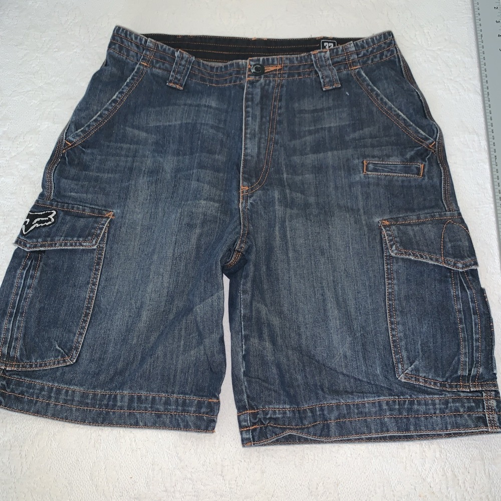 Fox Racing Cargo Shorts Mens 32 Blue Denim Rare Vintage Grunge Y2k Teka Suzuki